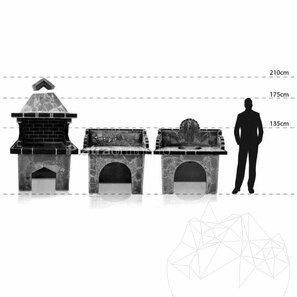 Set di mobili da giardino, standard (barbecue medio, carbone/legno, tavolo, lavello) - pietra decorativa, mattoni