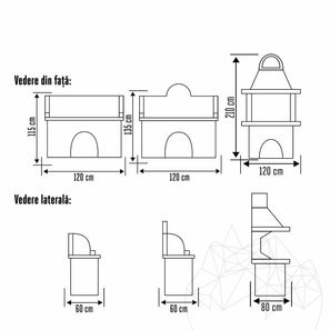 Set di mobili da giardino, tradizionale (barbecue medio, carbone/legno, tavolo, lavello) - pietra poligonale, mattone