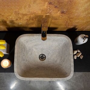 Lavello Matia in travertino argento BRTA, 50 x 40 x 13 cm