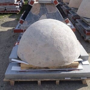 Forno tradizionale da giardino (Carbone/Legno, 170 x 120 x 145 cm, pietra poligonale di Rhodos, mattoni)
