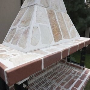 Barbecue tradizionale grande da giardino (Carbone/Legno, 153x70x210 cm, pietra naturale Rhodos, mattone)