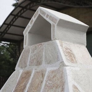 Barbecue tradizionale grande da giardino (Carbone/Legno, 153x70x210 cm, pietra naturale Rhodos, mattone)