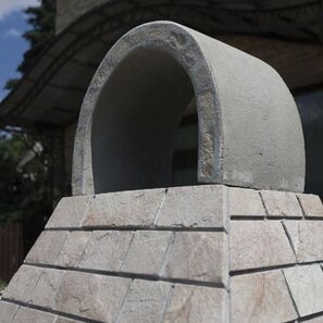 Piccolo barbecue mediterraneo da giardino (Carbone/Legno, 100x60x210 cm, pietra naturale Rhodos, mattone)