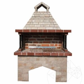 Barbecue da giardino Mediteraneo Mare (Carbone/Legno, 153x75x217 cm, pietra naturale Rhodos, mattone)