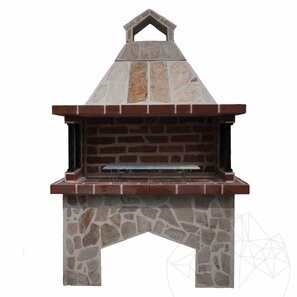 Barbecue tradizionale grande da giardino (Carbone/Legno, 153x70x210 cm, pietra naturale Rhodos, mattone)