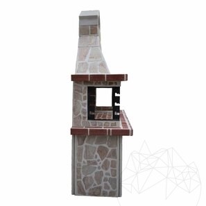 Barbecue tradizionale grande da giardino (Carbone/Legno, 153x70x210 cm, pietra naturale Rhodos, mattone)