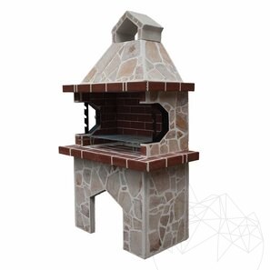 Barbecue tradizionale medio da giardino (Carbone/Legno, 120x70x210 cm, pietra naturale Rhodos, mattone)