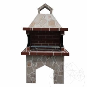 Barbecue tradizionale medio da giardino (Carbone/Legno, 120x70x210 cm, pietra naturale Rhodos, mattone)