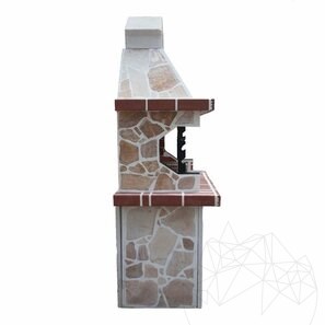 Barbecue tradizionale medio da giardino (Carbone/Legno, 120x70x210 cm, pietra naturale Rhodos, mattone)