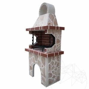 Barbecue tradizionale da giardino (Carbone/Legno, 100x60x210 cm, pietra naturale Rhodos, mattone)