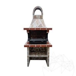 Barbecue tradizionale da giardino con ripiano (Carbone/Legno, 100x60x218 cm, pietra naturale Rhodos, mattone)
