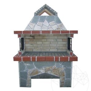 Barbecue tradizionale grande da giardino (Carbone/Legno, 153x70x210 cm, pietra naturale Rhodos, mattone)
