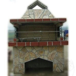Gradina Traditional Large Barbecue con sistema grill (Carbone/Legno, 153x75x210 cm, pietra poligonale, mattone)