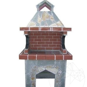 Barbecue tradizionale medio da giardino (Carbone/Legno, 120x70x210 cm, pietra naturale Rhodos, mattone)