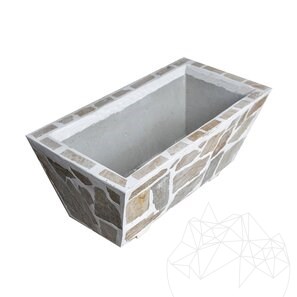 Fioriera rustica in cemento, 100x50 cm - Placcata con pietra poligonale di Rhodos | Ideale per fiori in giardino, terrazza