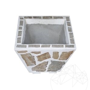 Fioriera rustica in cemento, 50x50 cm - Placcata con pietra poligonale di Rhodos | Ideale per fiori in giardino, terrazza