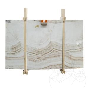 Lastra di onice bianco tagliata a vena e lucidata, 2 cm