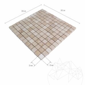 Mosaico Travertino Classico Lucido, 2,3 x 2,3 cm