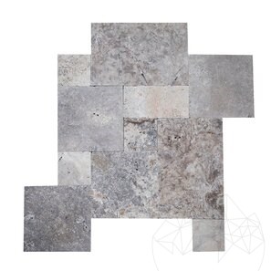 Travertino Silver Cross Cut French Pattern Set Antichizat, 1,2 cm