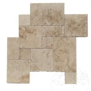 Travertino Classic Cross Cut, Riempito, Spazzolato & Bordo Scalpellato, Set Pattern Francese 1,2 cm