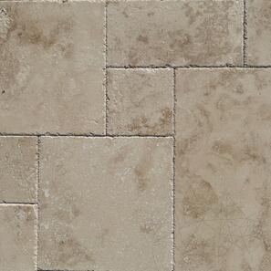 Travertino Classic Cross Cut, Riempito, Spazzolato & Bordo Scalpellato, Set Pattern Francese 1,2 cm