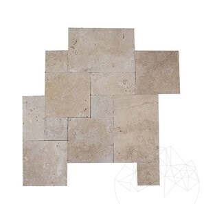 Travertino Classic Cross Cut Mini French Pattern Set Antichizat, 1 cm