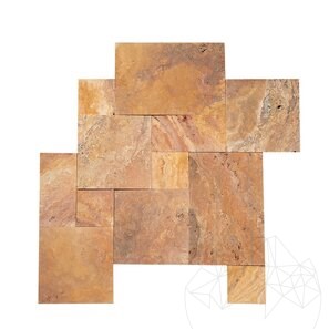 Travertino Peach Cross Cut French Pattern Set Spazzolato, 1,2 cm