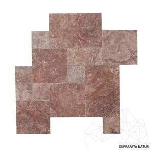 Travertino rosso Opium Cross Cut burattato con motivo francese 1,2 cm