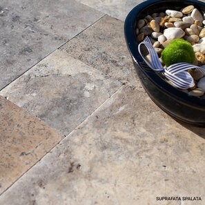 Travertino Silver Cross Cut French Pattern Set Spazzolato, 1,2 cm - Prodotto in ordine speciale