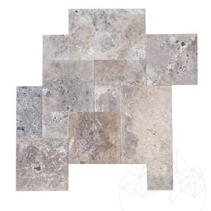 Travertino Silver Cross Cut French Pattern Set Spazzolato, 1,2 cm - Prodotto in ordine speciale