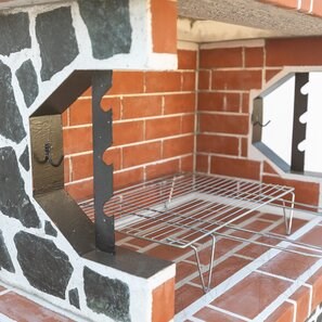 Barbecue tradizionale medio da giardino (Carbone/Legno, 120x70x210 cm, pietra naturale Verde Laguna, mattone)