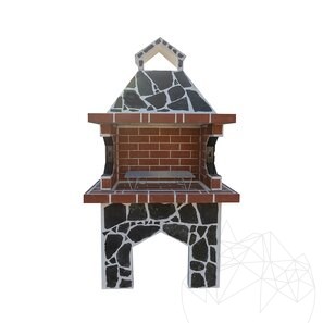 Barbecue tradizionale medio da giardino (Carbone/Legno, 120x70x210 cm, pietra naturale Verde Laguna, mattone)