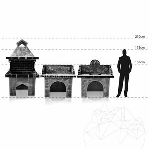 Set di mobili da giardino, tradizionale (barbecue medio, carbone/legno, tavolo, lavello) - pietra poligonale, mattone