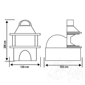 Barbecue + Forno integrato Mediteraneo (Carbone/Legno, 208x120x155 cm, 1200 kg, pietra naturale Kavala, mattone)