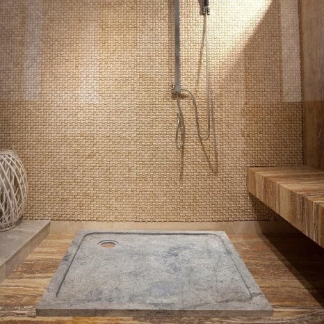 Piatto doccia ULTRA PLAT in travertino argento, 90 x 90 x 3 cm