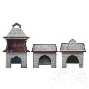 Set di mobili da giardino, standard (barbecue medio, carbone/legno, tavolo, lavello) - pietra decorativa, mattoni