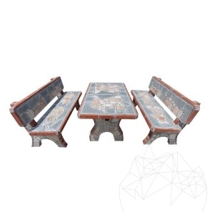 Set di mobili da giardino tradizionali (tavolo: 130x80x71cm, panca: 140x55x86cm, 620 kg/set, pietra poligonale, mattone)