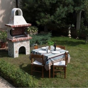 Barbecue tradizionale da giardino (Carbone/Legno, 100x60x210 cm, pietra naturale Rhodos, mattone)