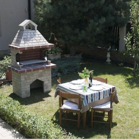 Barbecue mediterraneo medio da giardino (Carbone/Legno, 120x70x210 cm, pietra naturale Rhodos, mattone)