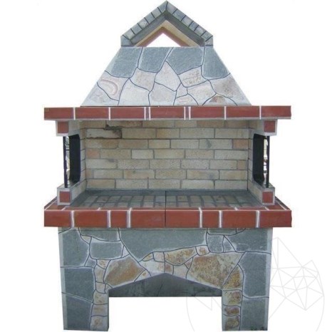 Gradina Traditional Large Barbecue con sistema grill (Carbone/Legno, 153x75x210 cm, pietra poligonale, mattone)