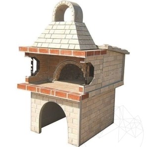 Barbecue + Forno integrato Mediteraneo (Carbone/Legno, 208x120x155 cm, 1200 kg, pietra naturale Rhodos, mattone)