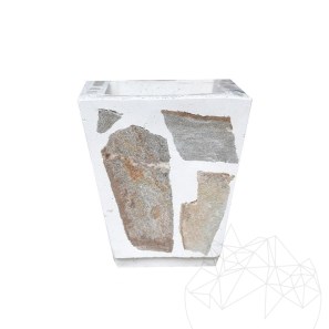 Fioriera rustica in cemento 30x40 cm - Placcata con pietra poligonale di Rhodos | Ideale per fiori in giardino, terrazza