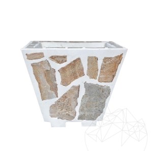 Fioriera rustica in cemento, 50x50 cm - Placcata con pietra poligonale di Rhodos | Ideale per fiori in giardino, terrazza