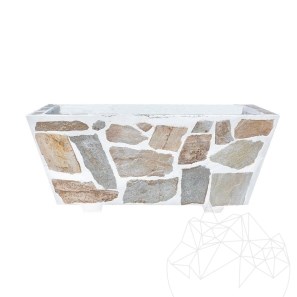 Fioriera rustica in cemento, 100x50 cm - Placcata con pietra poligonale di Rhodos | Ideale per fiori in giardino, terrazza