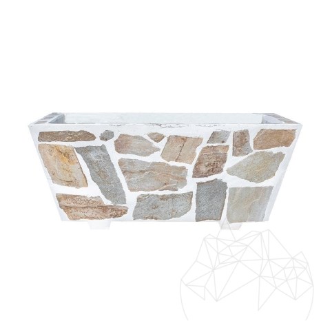 Fioriera rustica in cemento, 100x50 cm - Placcata con pietra poligonale di Rhodos | Ideale per fiori in giardino, terrazza
